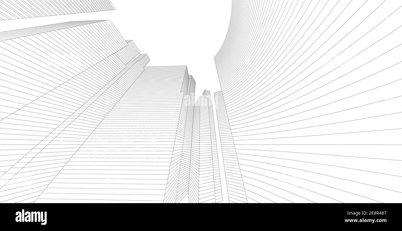 3D illustration architecture building perspective lines, modern urban ...