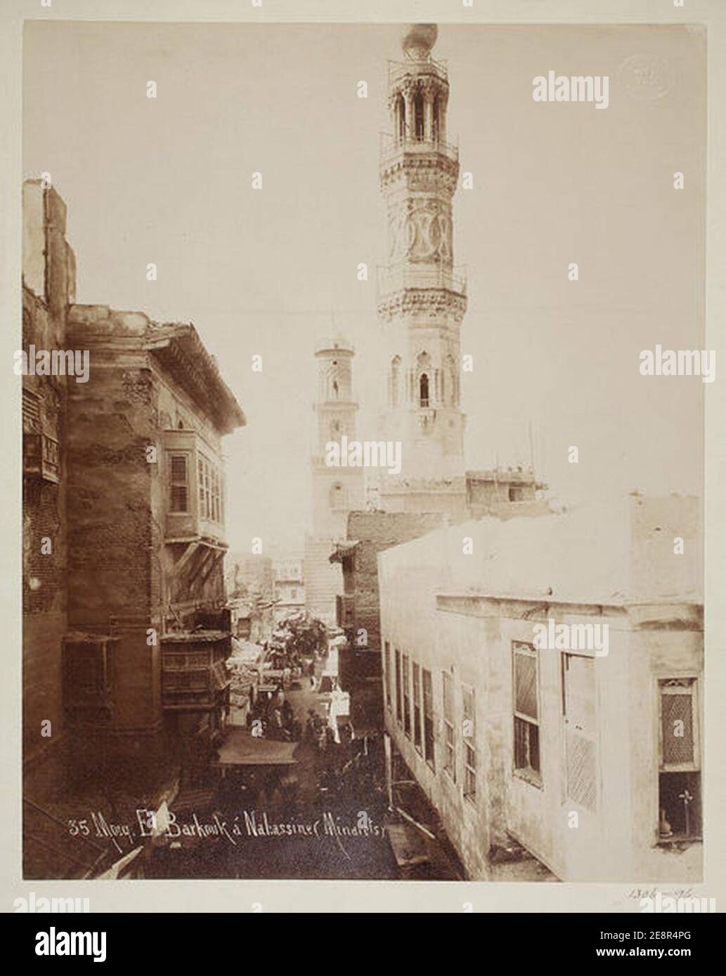 Minarets of the funerary complexes of Mamluk Sultans Qalawun and Barquq. Stock Photo