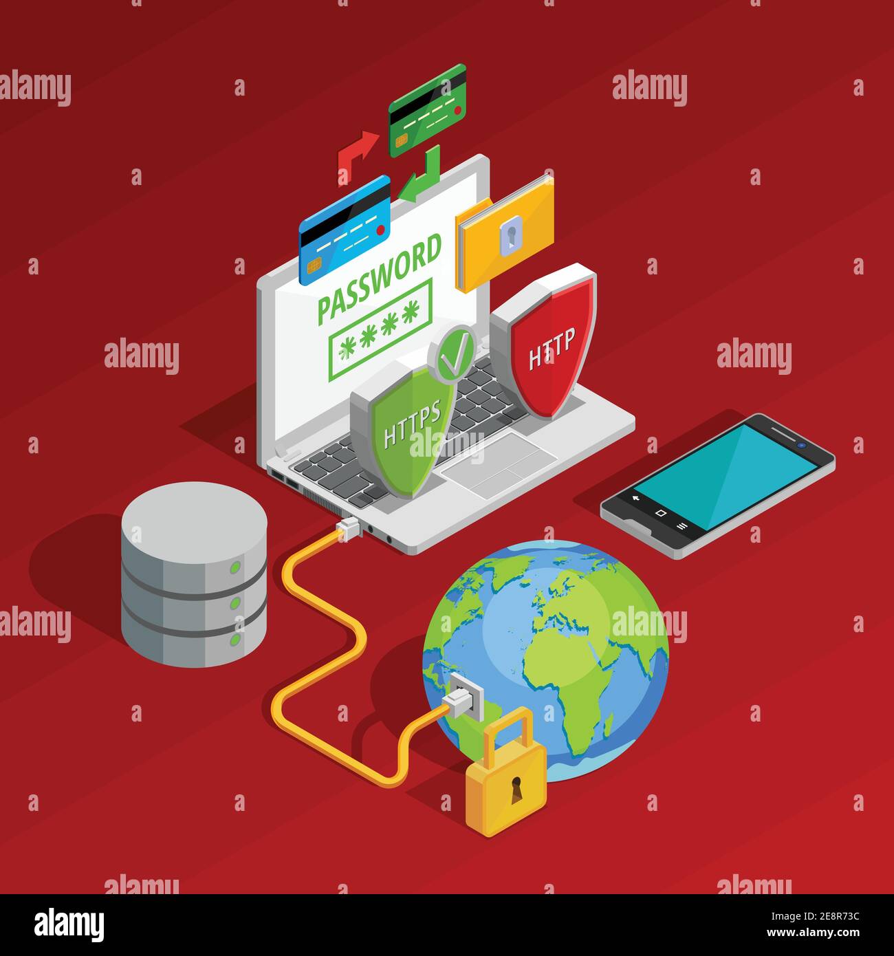 Data protection concept composition with computer security symbols isometric vector illustration Stock Vector