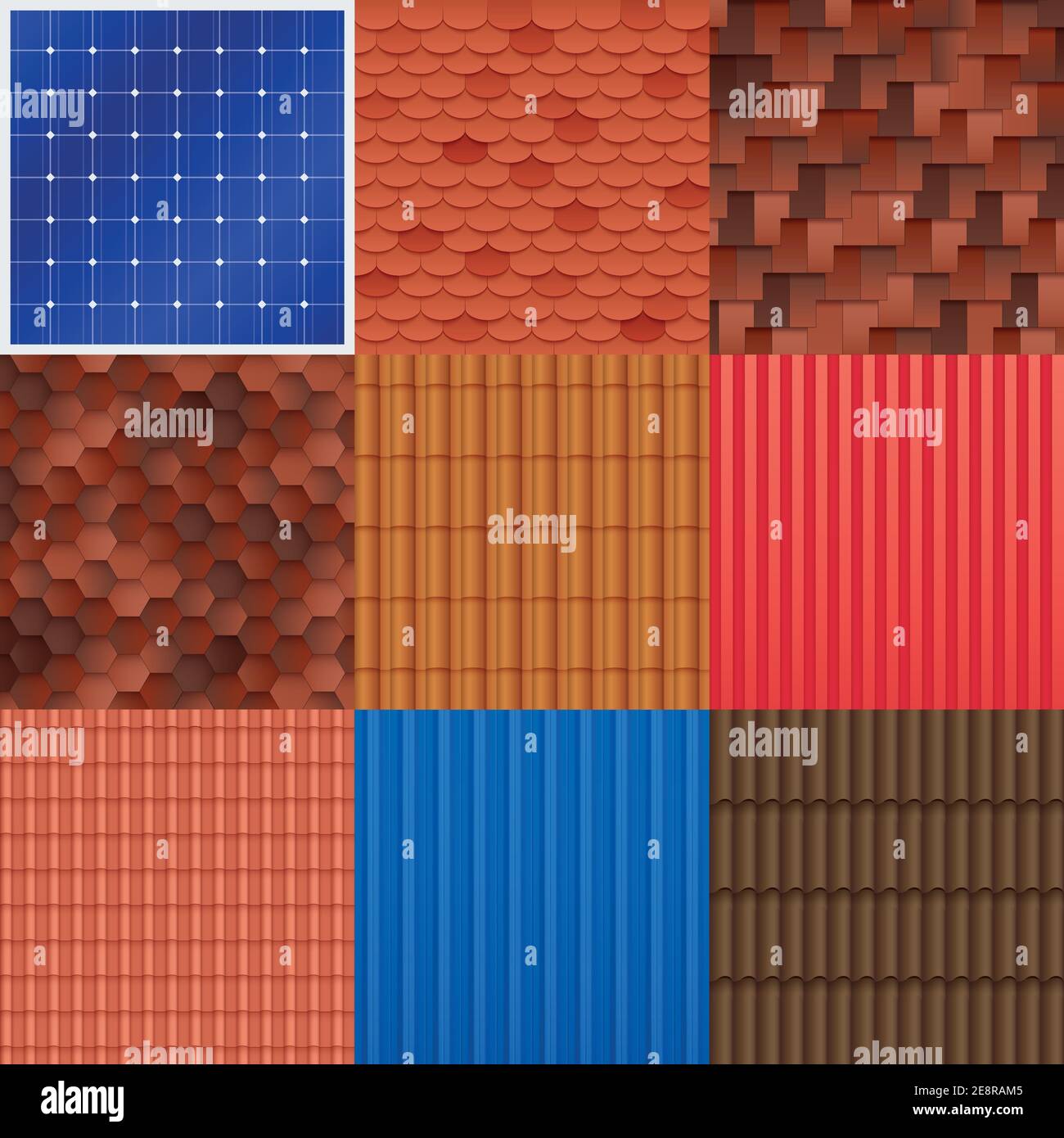 House roof tile set with different construction material structure and texture of covering