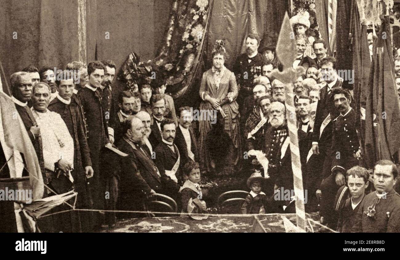 Missa campal celebrada em ação de graças pela Abolição da Escravatura no Brasil, 1888 - Corte. Stock Photo