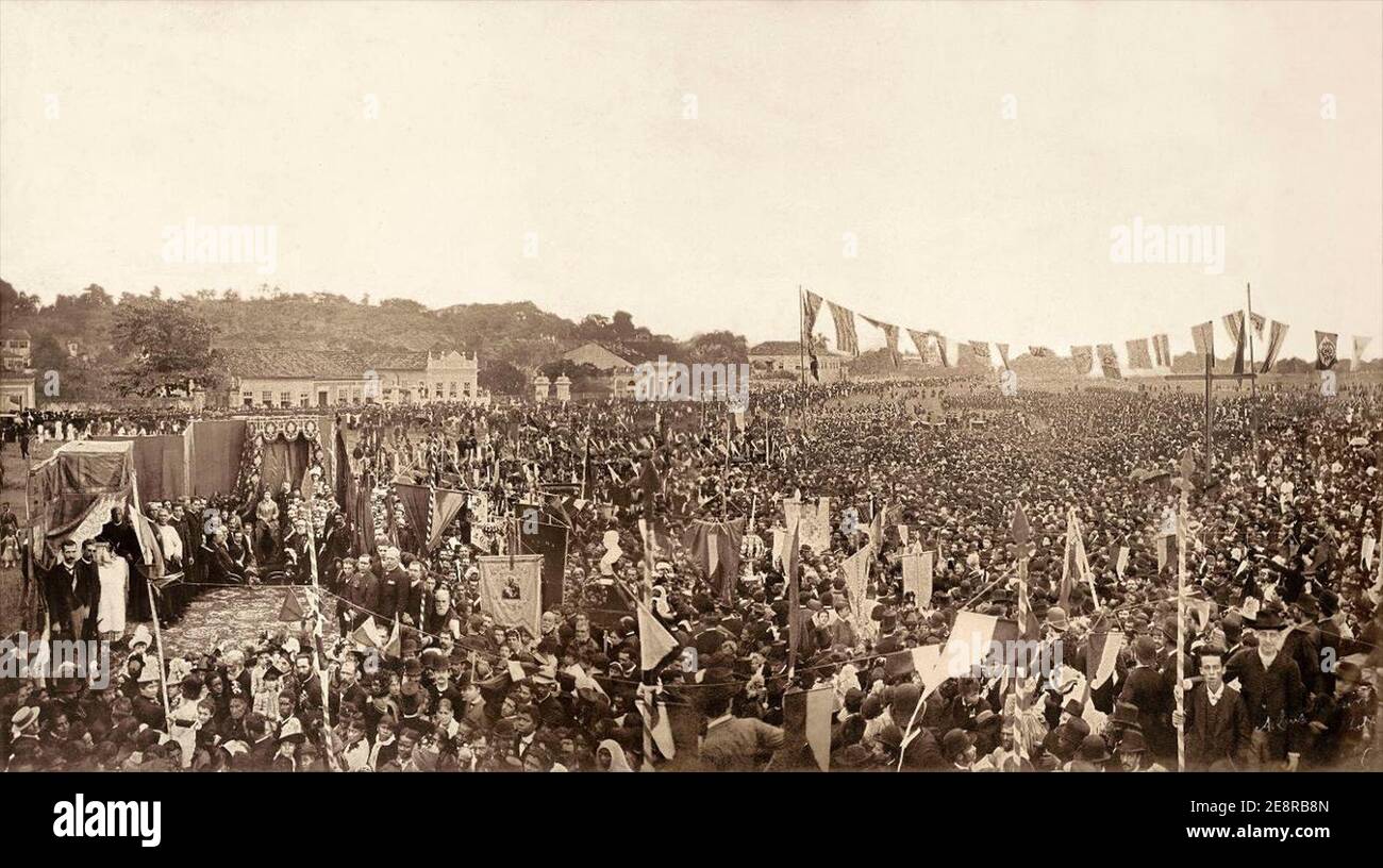 Missa campal celebrada em ação de graças pela Abolição da Escravatura no Brasil, 1888. Stock Photo