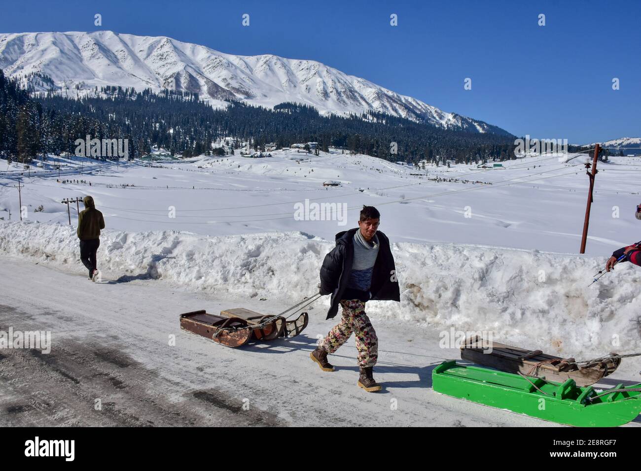 Gulmarg, India. 31st Jan, 2021. A man 