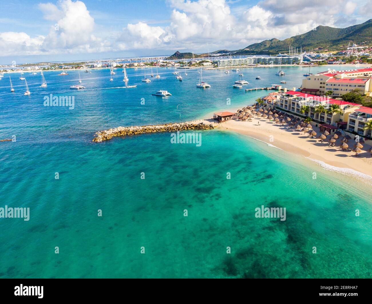 The Caribbean island of St.Maarten landscape and Cityscape. The French and Dutch island of Sint Maarten and Saint Martin. Stock Photo