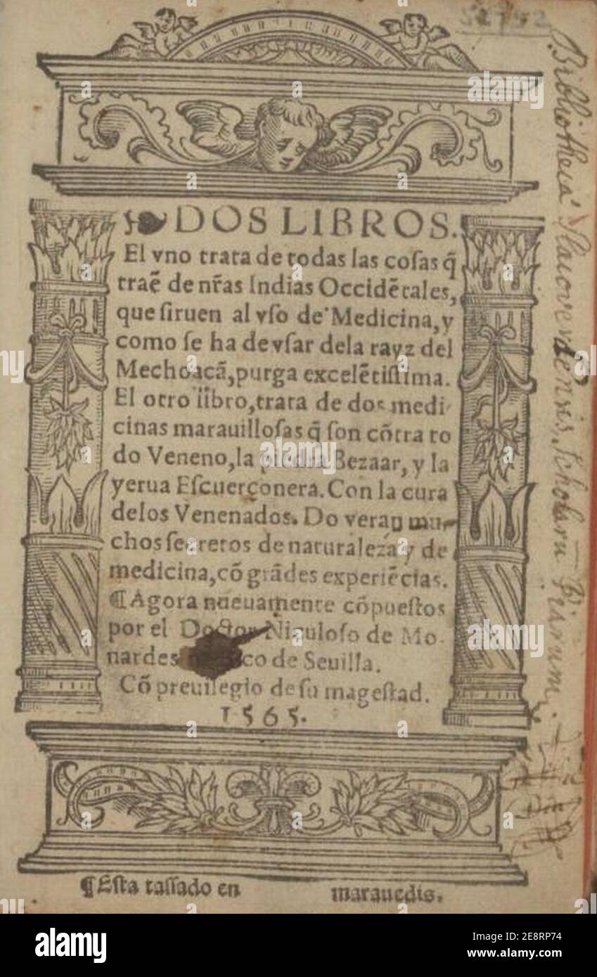 Monardes Dos libros 1565 tp. Stock Photo