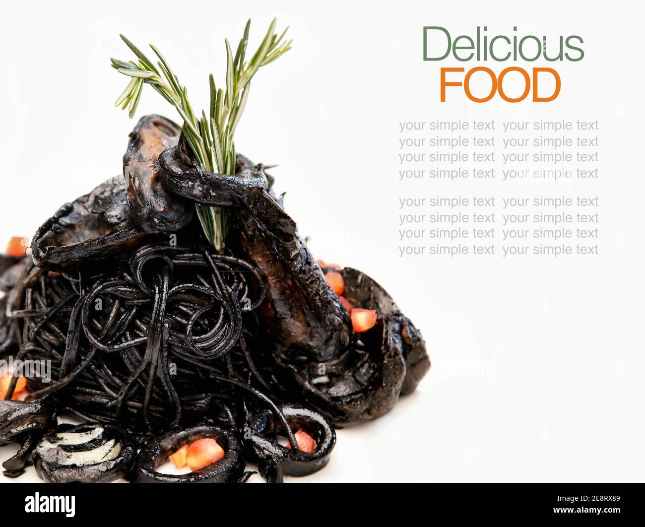 Italian cuisine squid ink spaghetti and seafood Stock Photo - Alamy