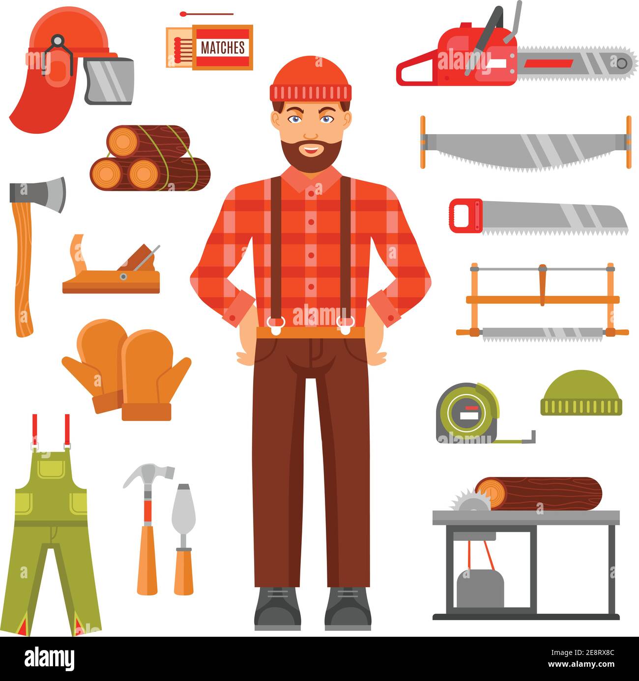 Lumberjack decorative flat icons set with avatar of woodcutter timber ...