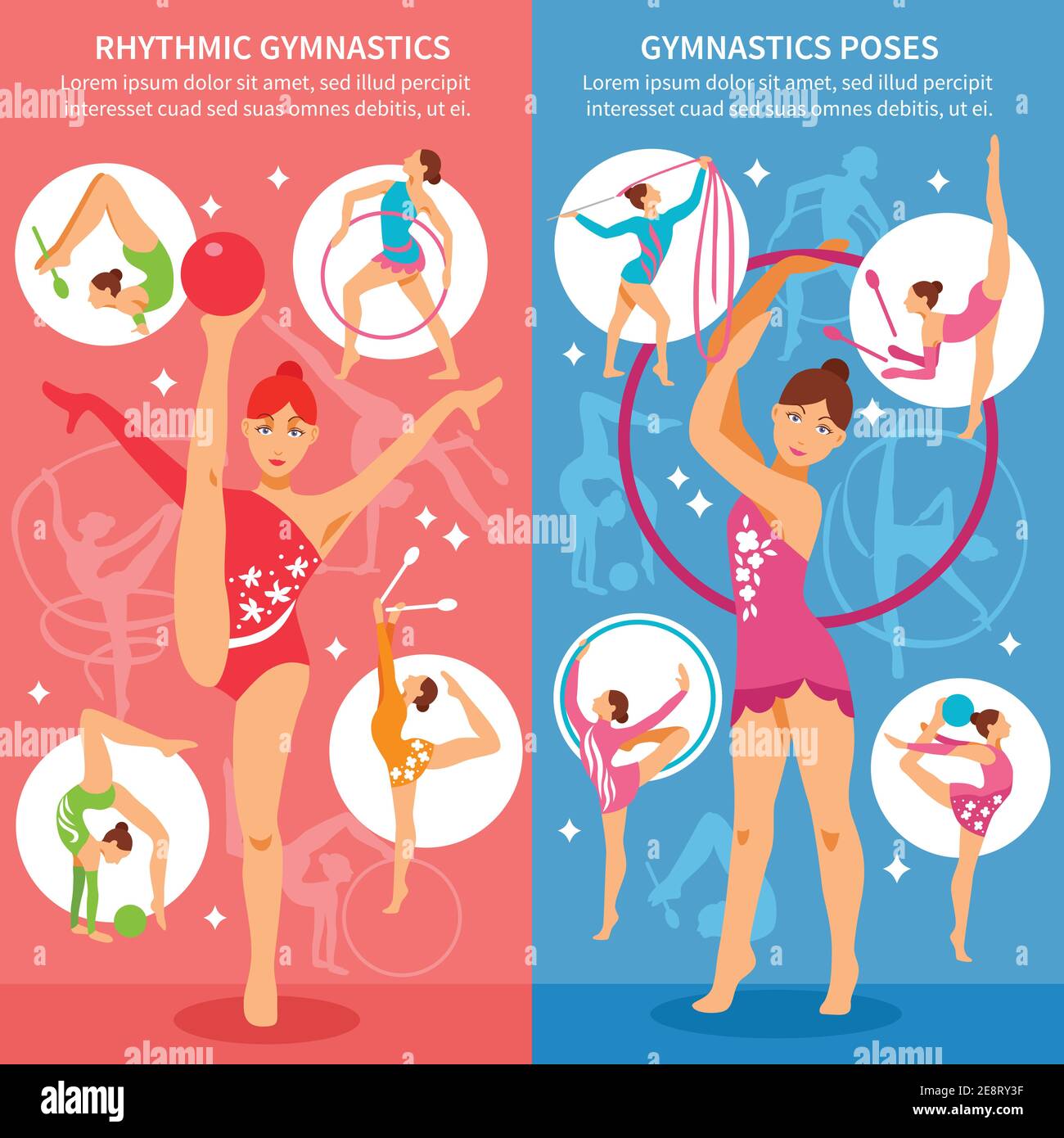 Two rhythmic gymnastics vertical banners with young beauty girls in