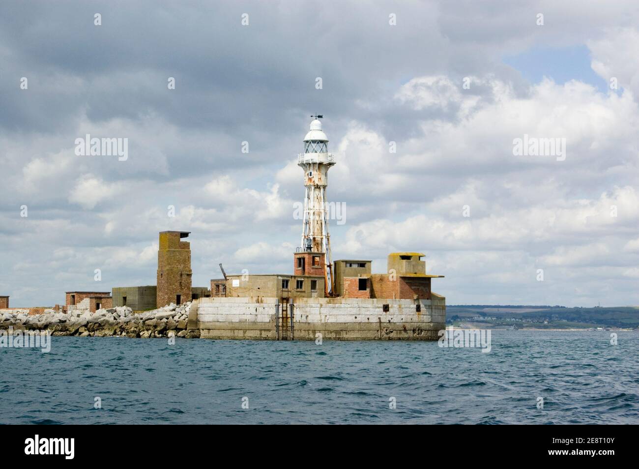 View from a boat of the East entrance to Portland Harbour, Dorset. Stock Photo