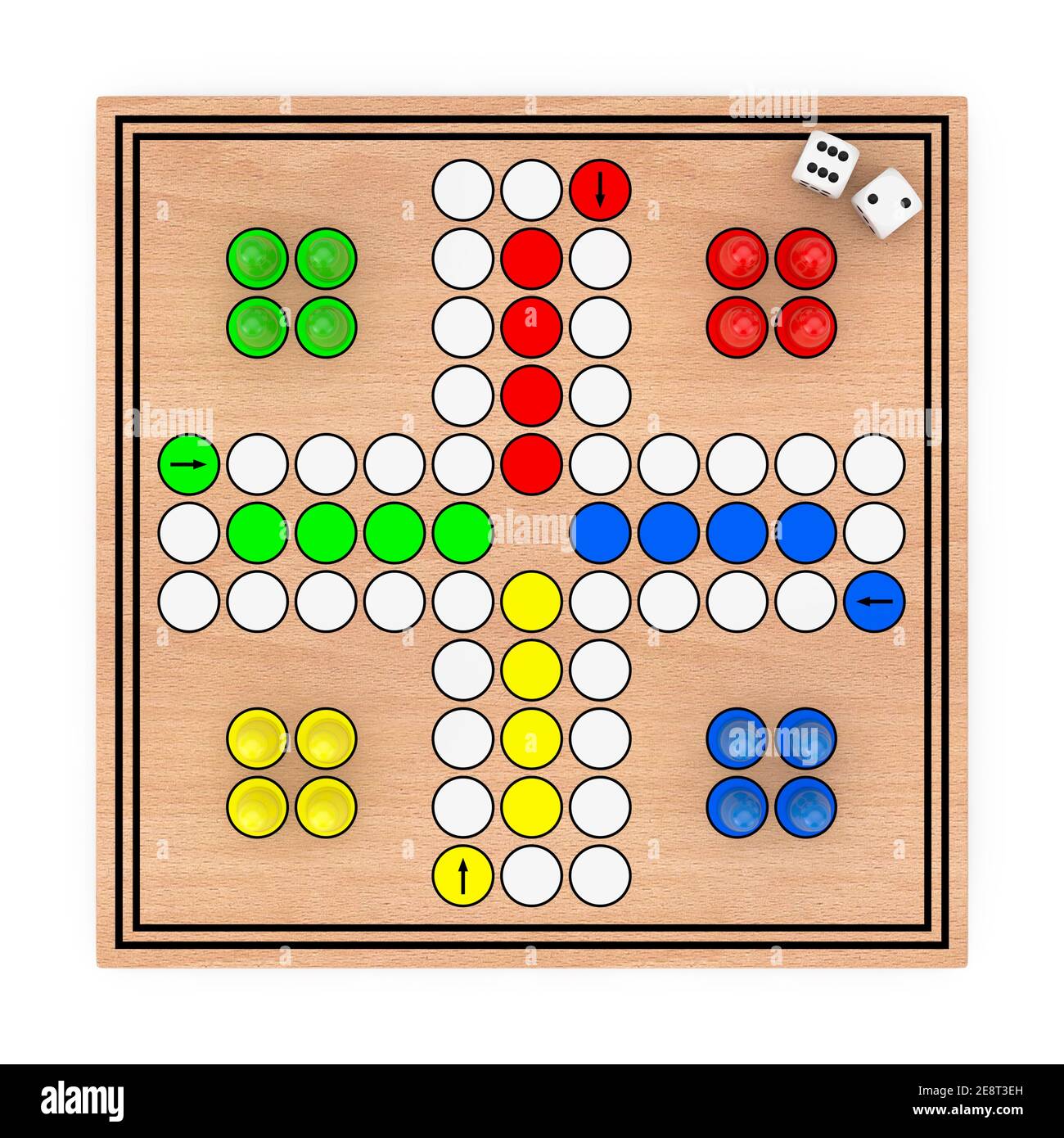 Family Ludo Desk Wooden Board Game on a white background. 3d Rendering  Stock Photo - Alamy