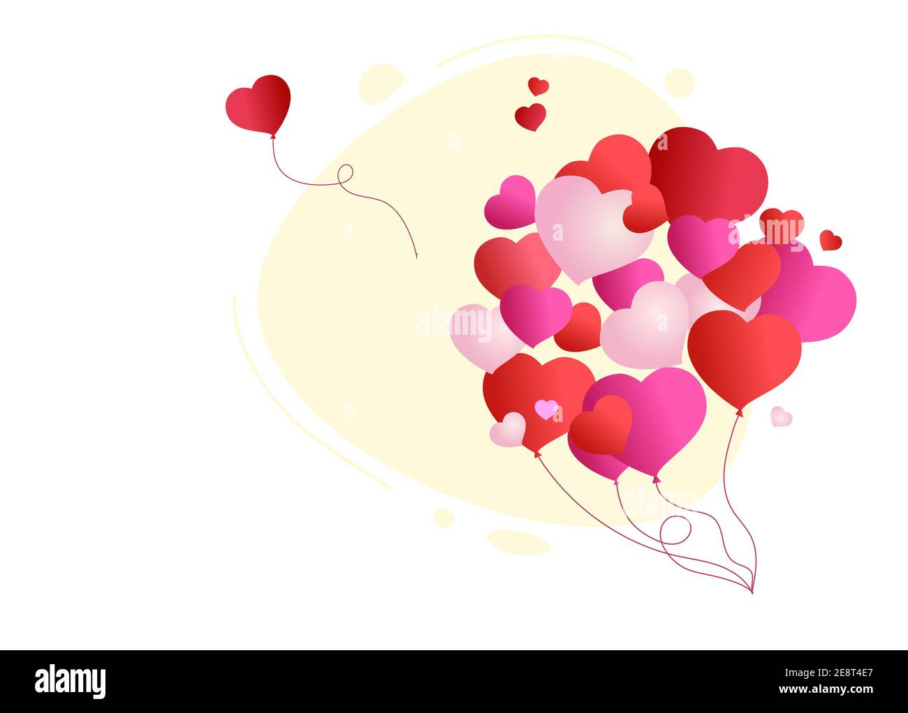 Background Valentines day. Red and pink balloons fly up, isolated on a ...