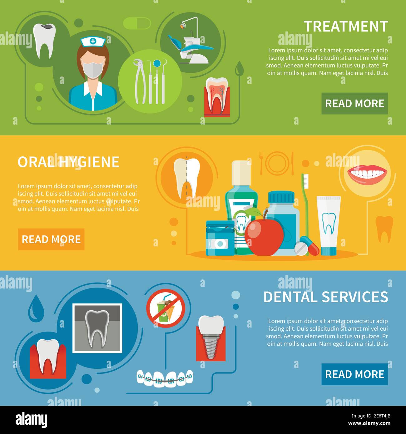 Dental Care Concept. Dental Care Horizontal Banners. Dental Care Vector ...