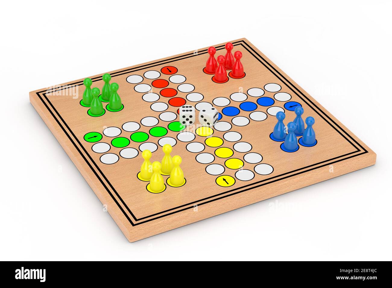Family Ludo Desk Wooden Board Game on a white background. 3d Rendering  Stock Photo - Alamy