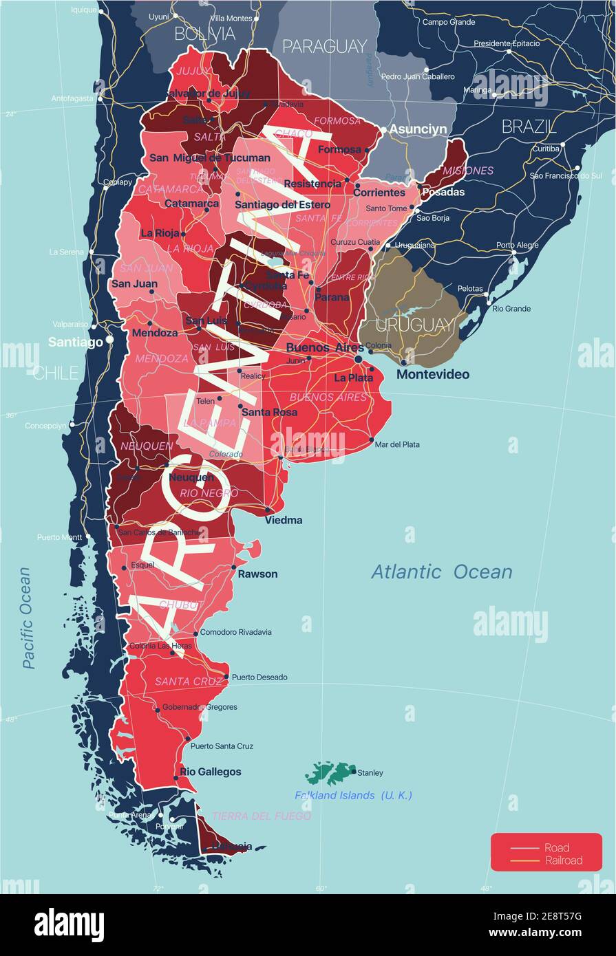 Geographic Regions Of Argentina Argentina Country Detailed Editable Map With Regions Cities And Towns Roads And Railways Geographic Sites Vector Eps 10 File 2E8T57G