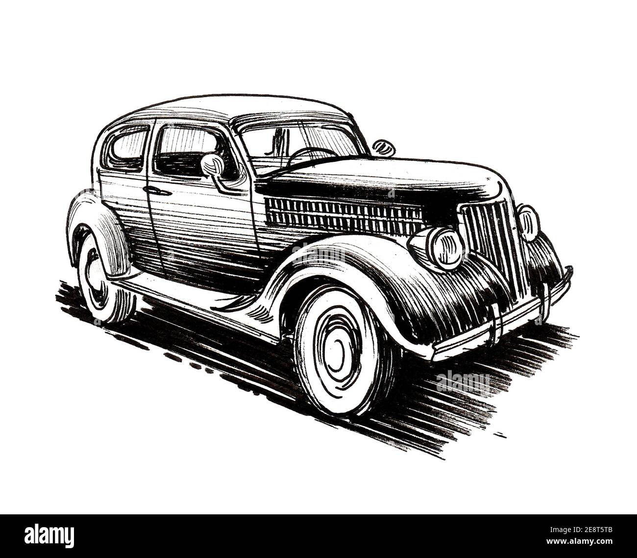 Vintage car. Ink black and white drawing Stock Photo Alamy