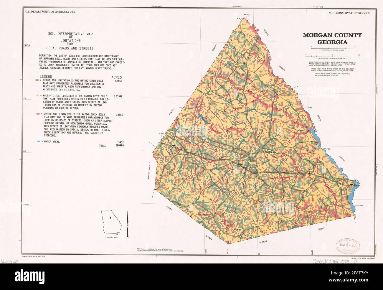 County, soil interpretive map of limitations for local roads and streets Stock