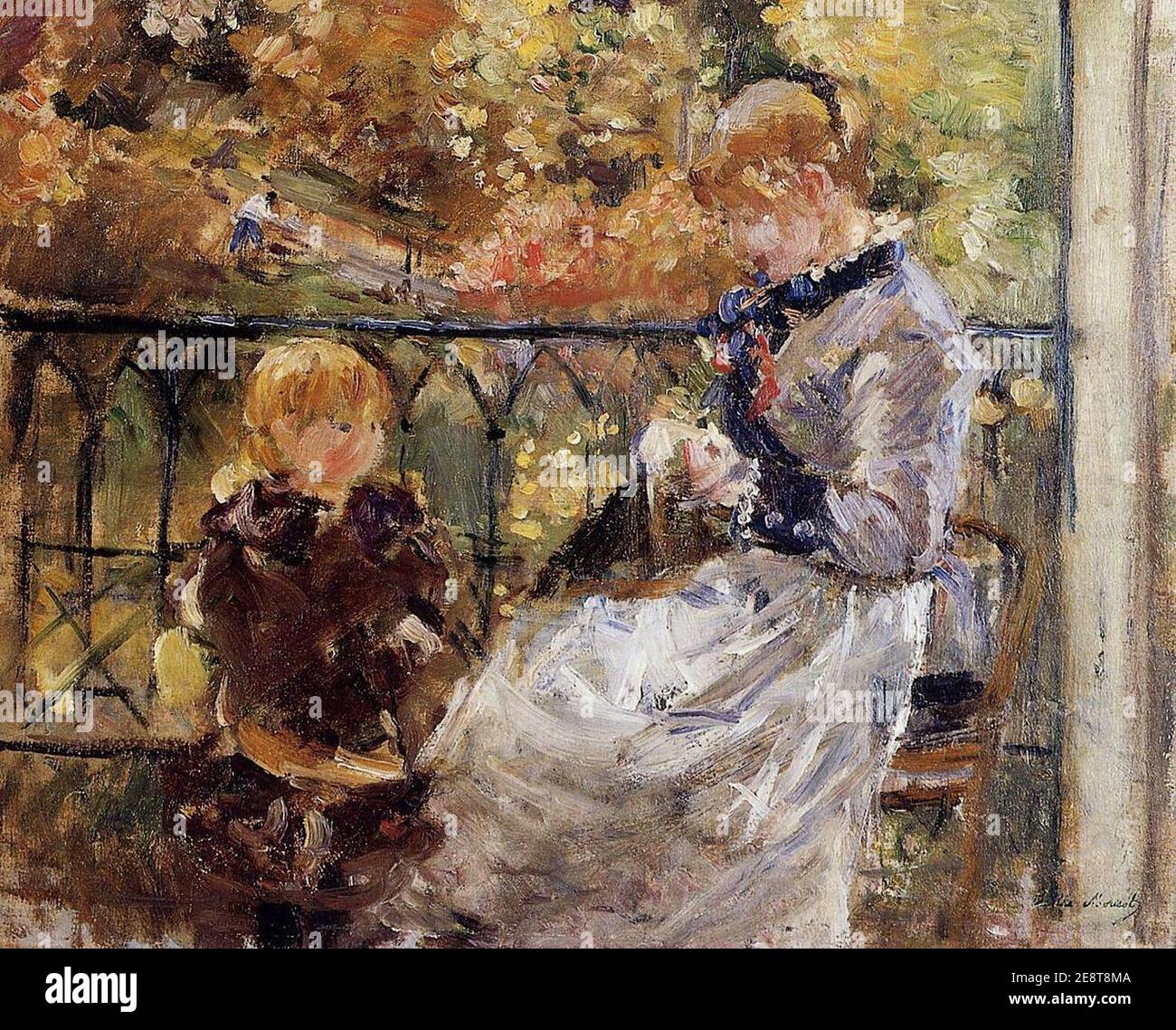 Morisot - on-the-balcony-of-eugene-manet-s-room-at-bougival. Stock Photo