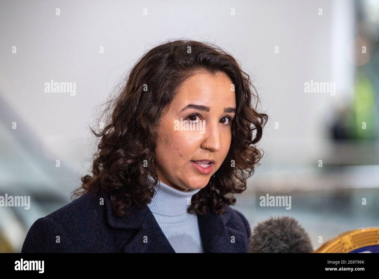 New York, United States. 31st Jan, 2021. Marcela Mulholland, the political director for Data for Progress speaks during media briefing where Senator Schumer urges President Joe Biden to declare climate emergency in New York City. Credit: SOPA Images Limited/Alamy Live News Stock Photo
