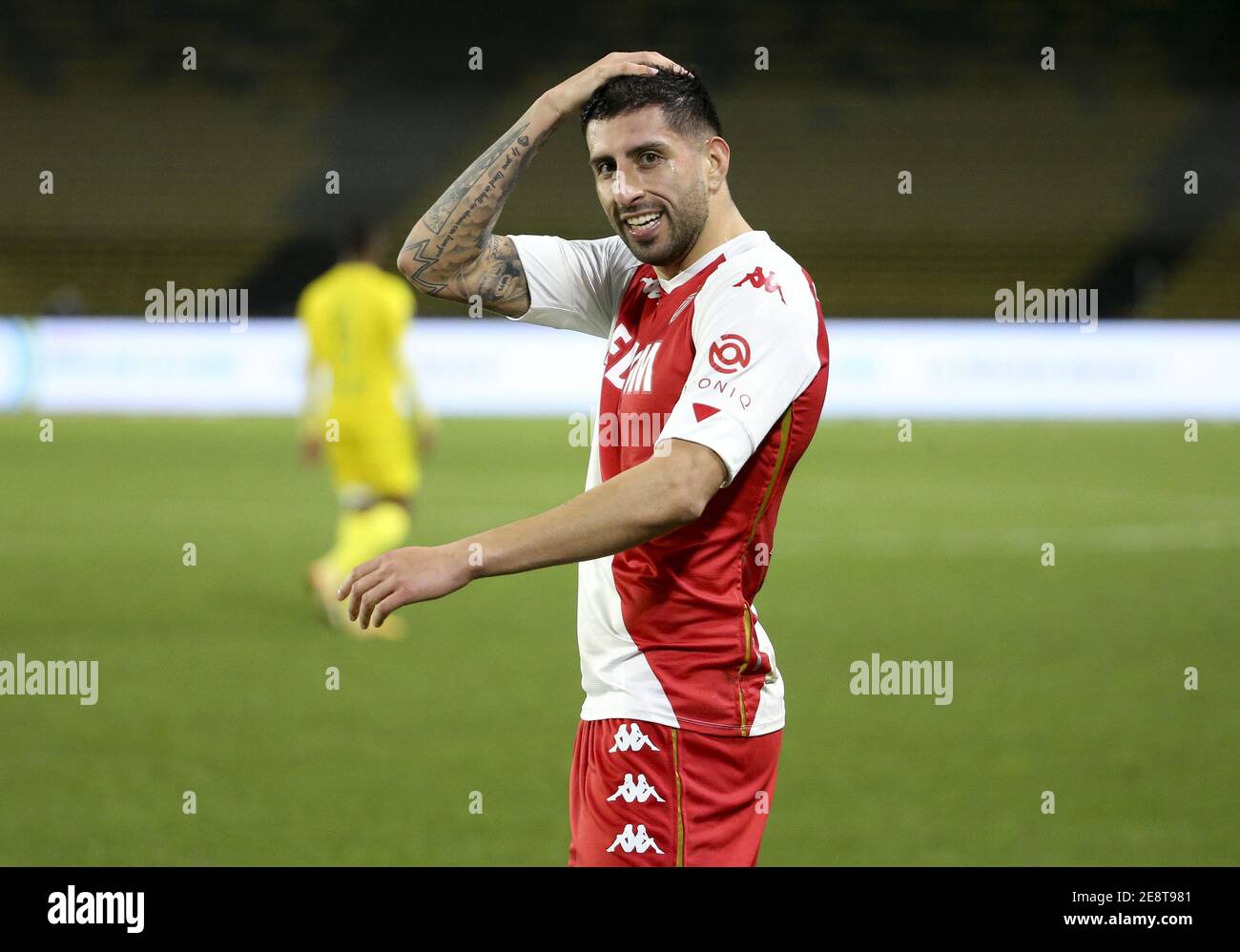 Guillermo Maripan of Monaco celebrates his goal during the French  championship Ligue 1 football match between FC Nantes and AS Monaco on  January 31, 2021 at Stade de La Beaujoire - Louis