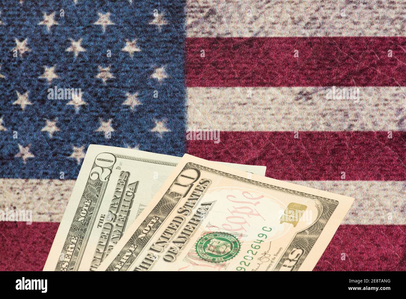USA flag and dollar banknotes Stock Photo