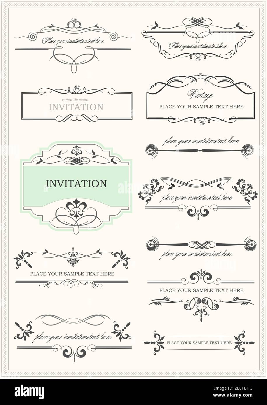 Calligraphic elements and frame vintage set. Vector illustration Stock ...