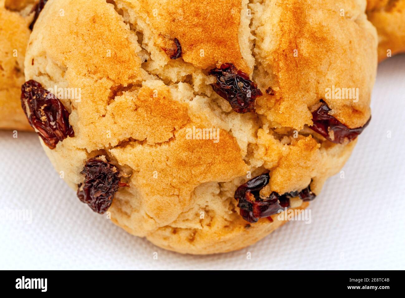 Plenty of raisin cookies on a white background, detailed view Stock Photo