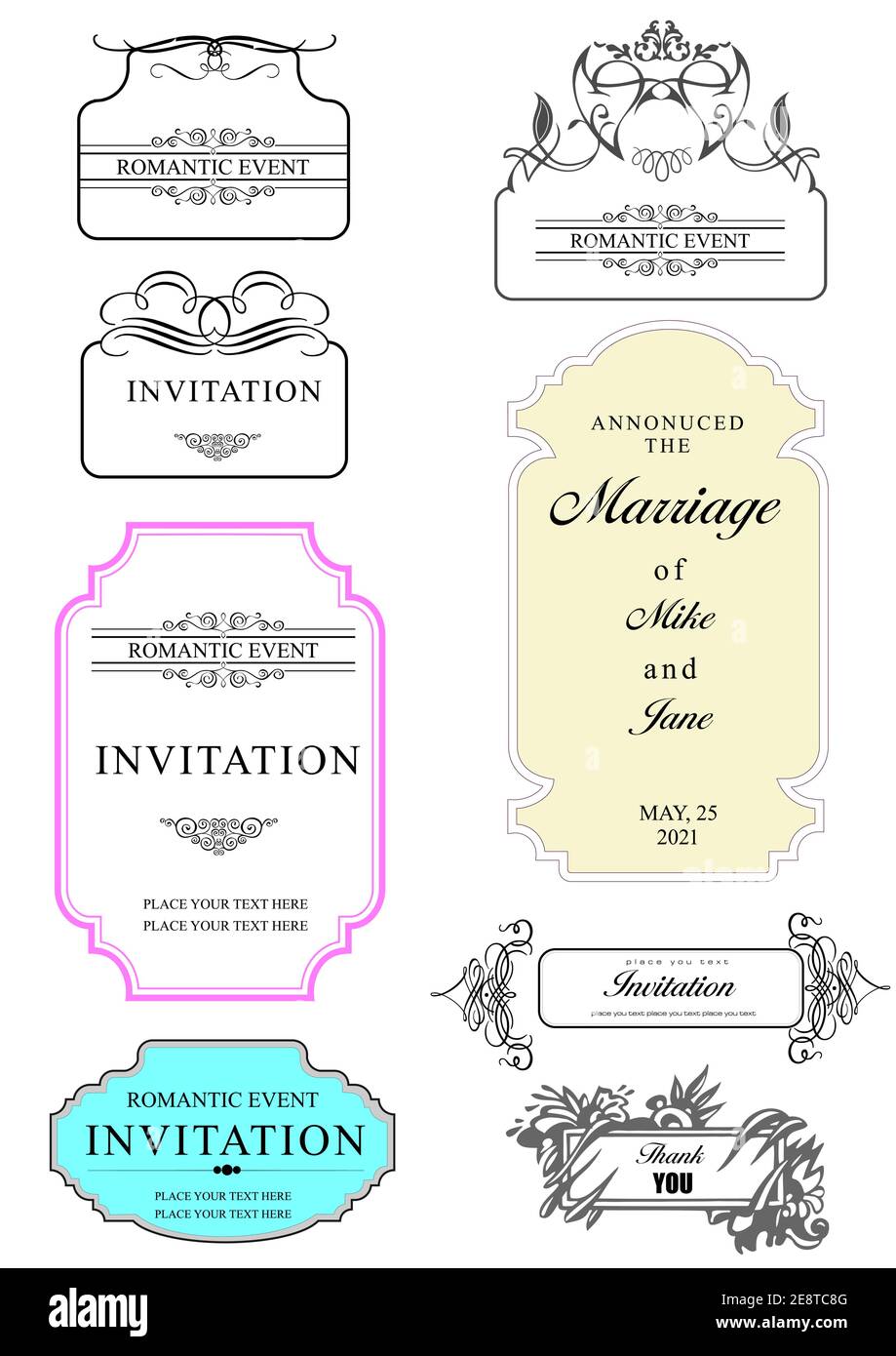 Calligraphic elements and frame vintage set. Vector illustration Stock ...