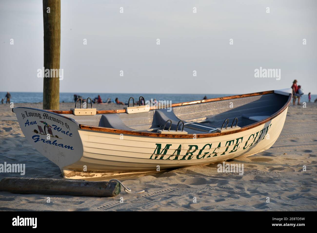 MARGATE, NEW JERSEY/USA JUNE 27, 2019 A rowboat marks the Margate city section of beach in