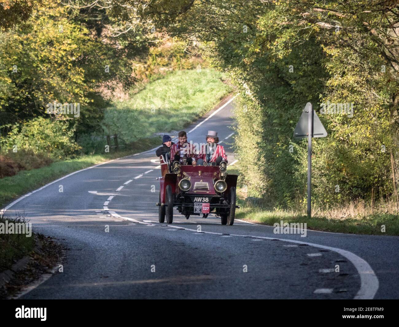 Number 127 a 1902 James & Browne entered by Imperial College on the London to Brighton Veteran car run. 2019 Stock Photo