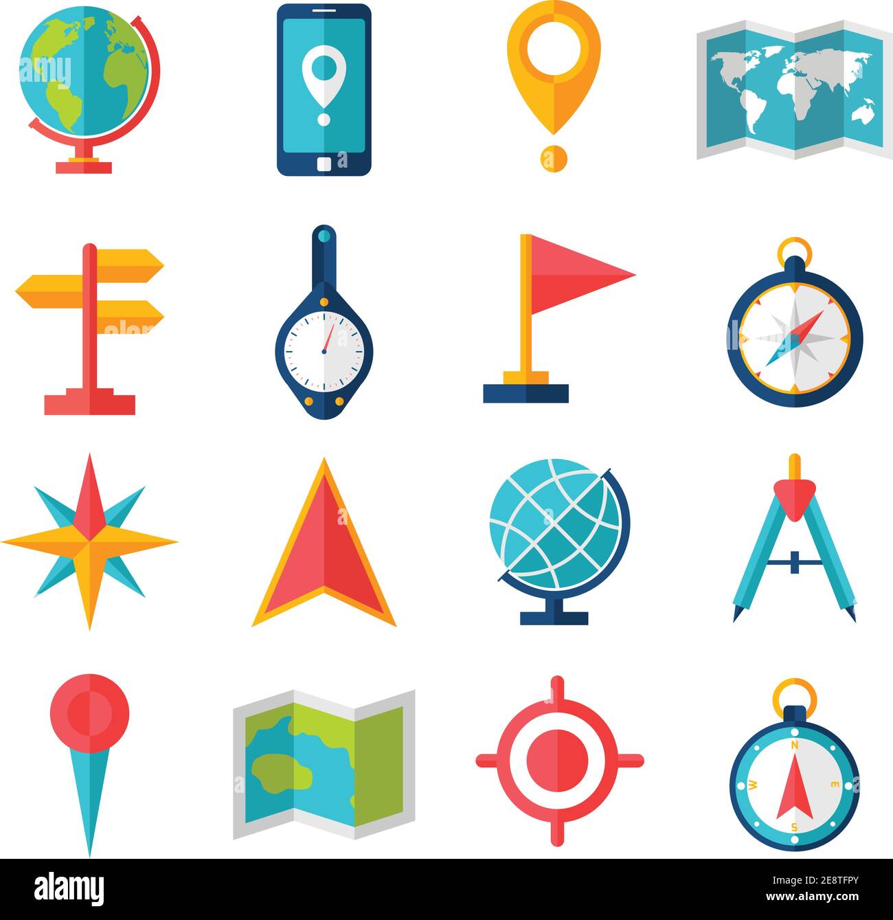 Cartography and geography tools accessories and symbol flat icon set  isolated vector illustration Stock Vector Image & Art - Alamy