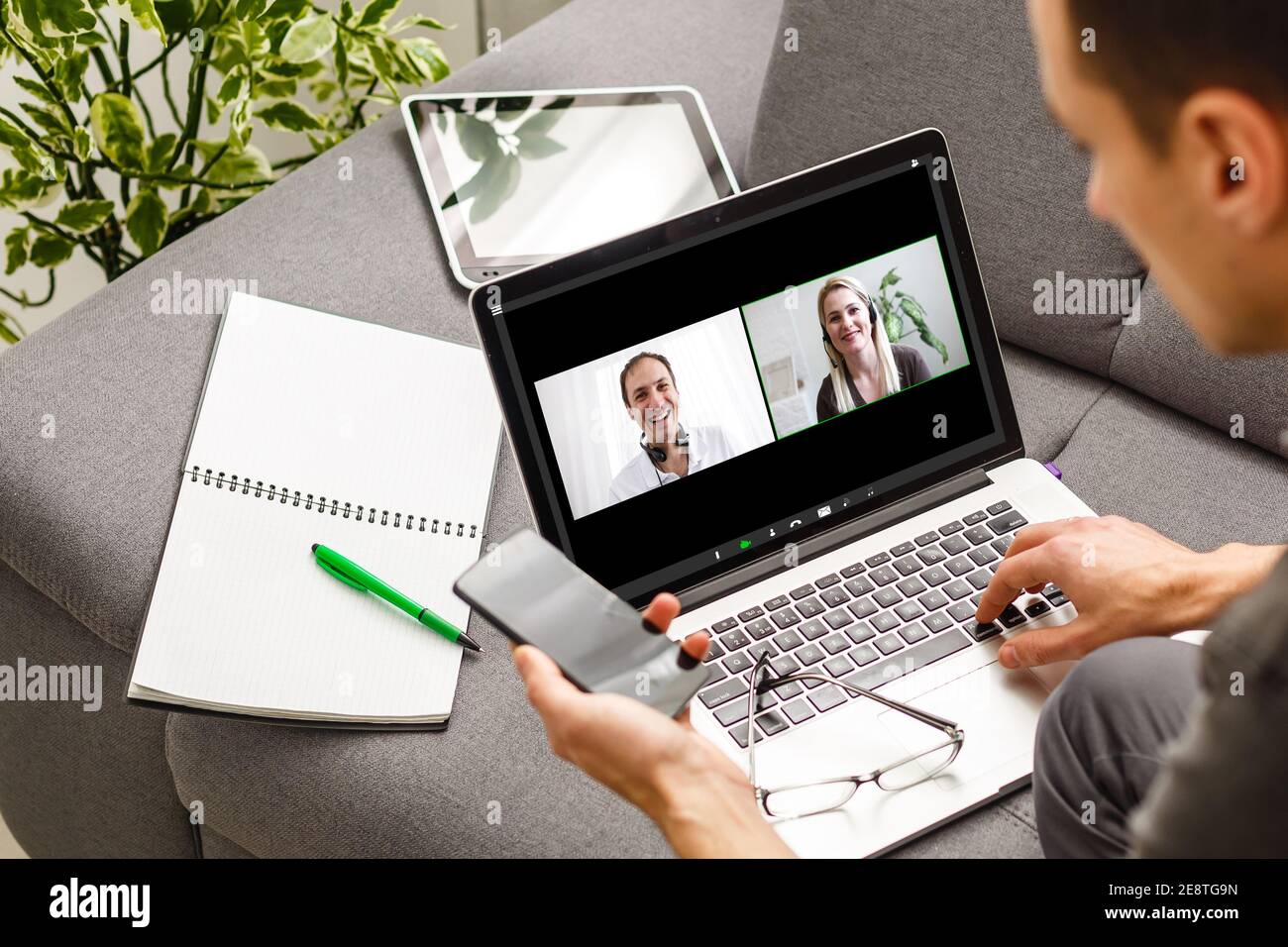 Electronic meeting concept. Teleconference. Video conference Stock