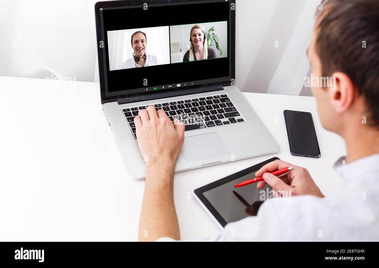 Electronic meeting concept. Teleconference. Video conference Stock