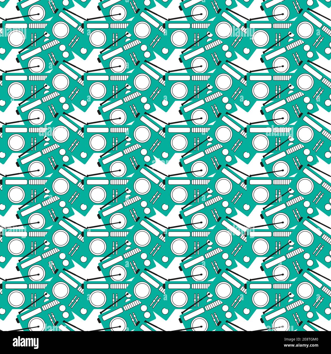 Retro radio seamless vector pattern on a white background Stock Vector