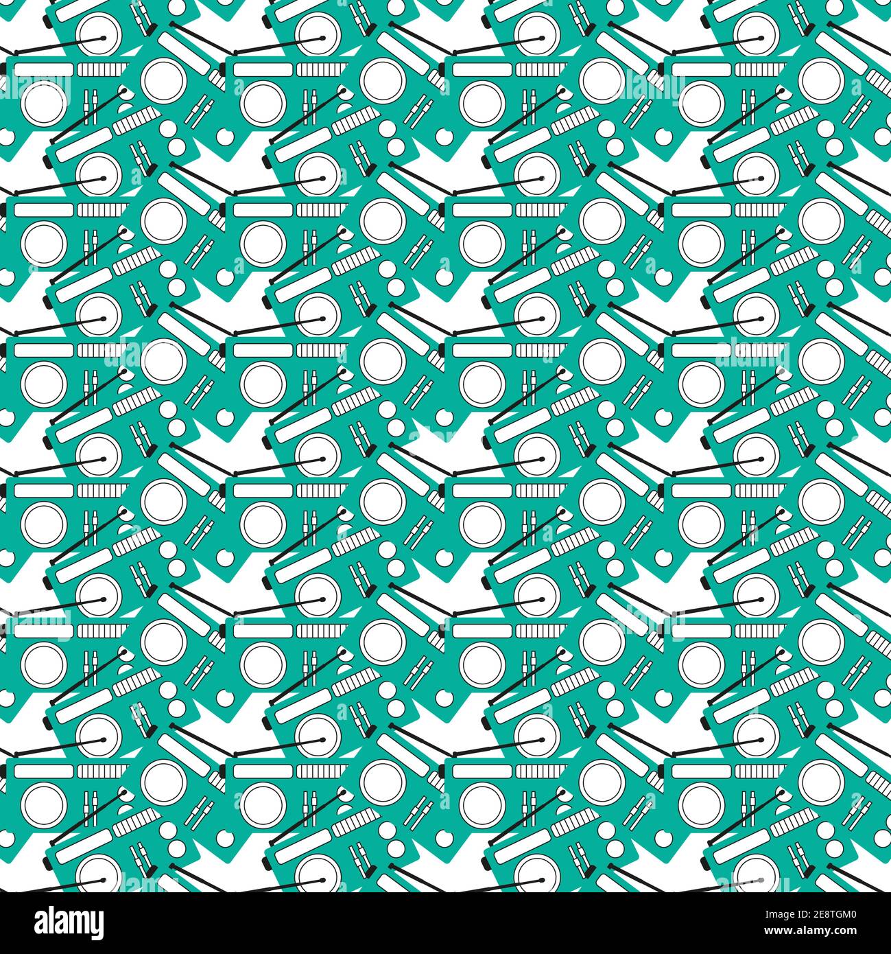 Retro radio seamless vector pattern on a white background Stock Vector