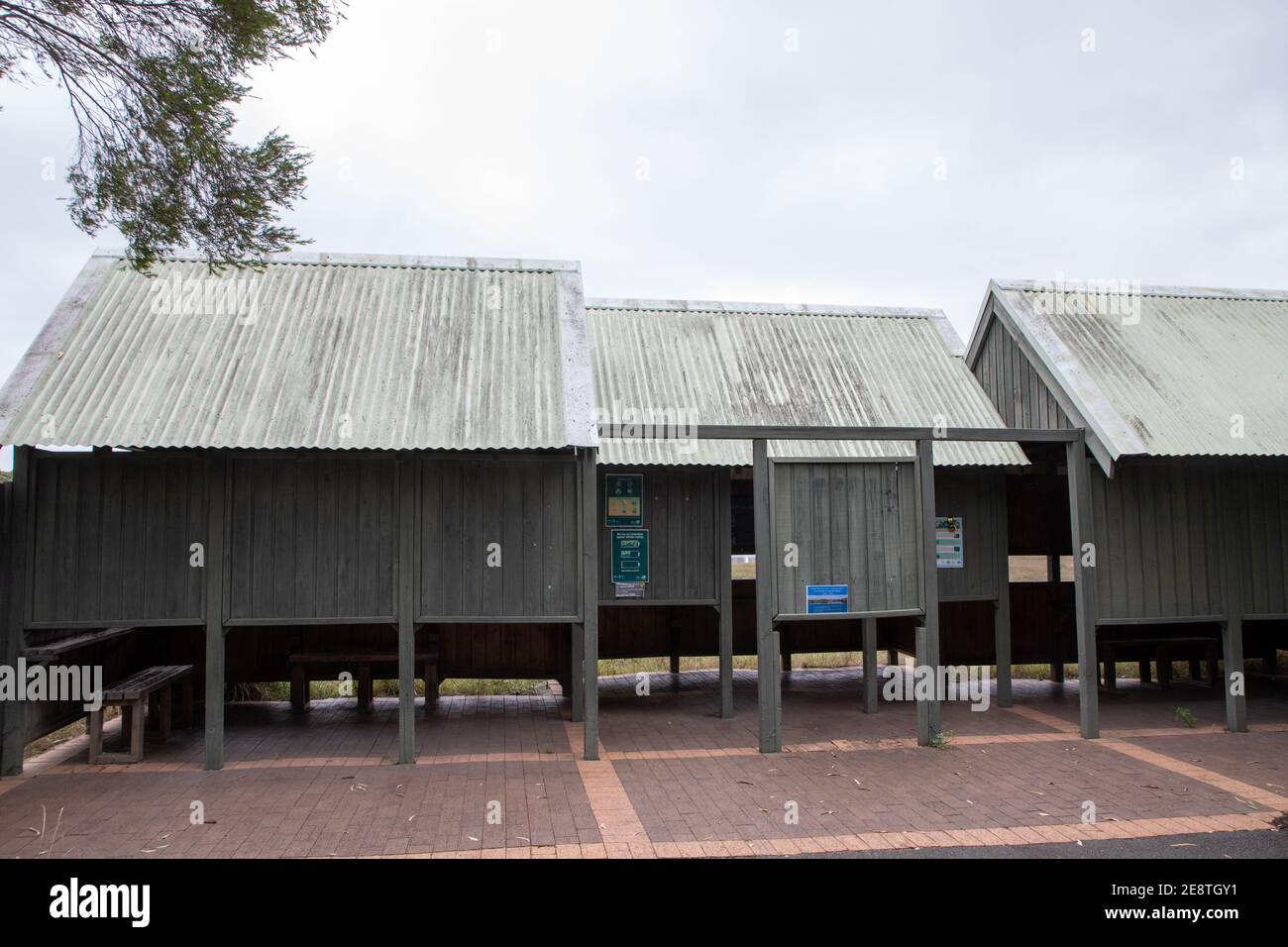 Bird hide off Parklands Circuit at Sydney Olympic Park. Stock Photo