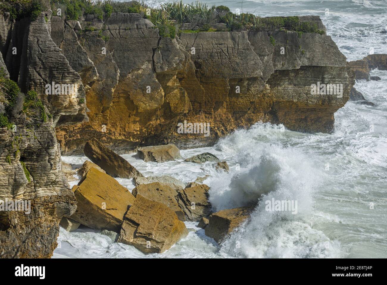 Pancake Rocks at Punakaiki, South Island, New Zealand. The heavily ...