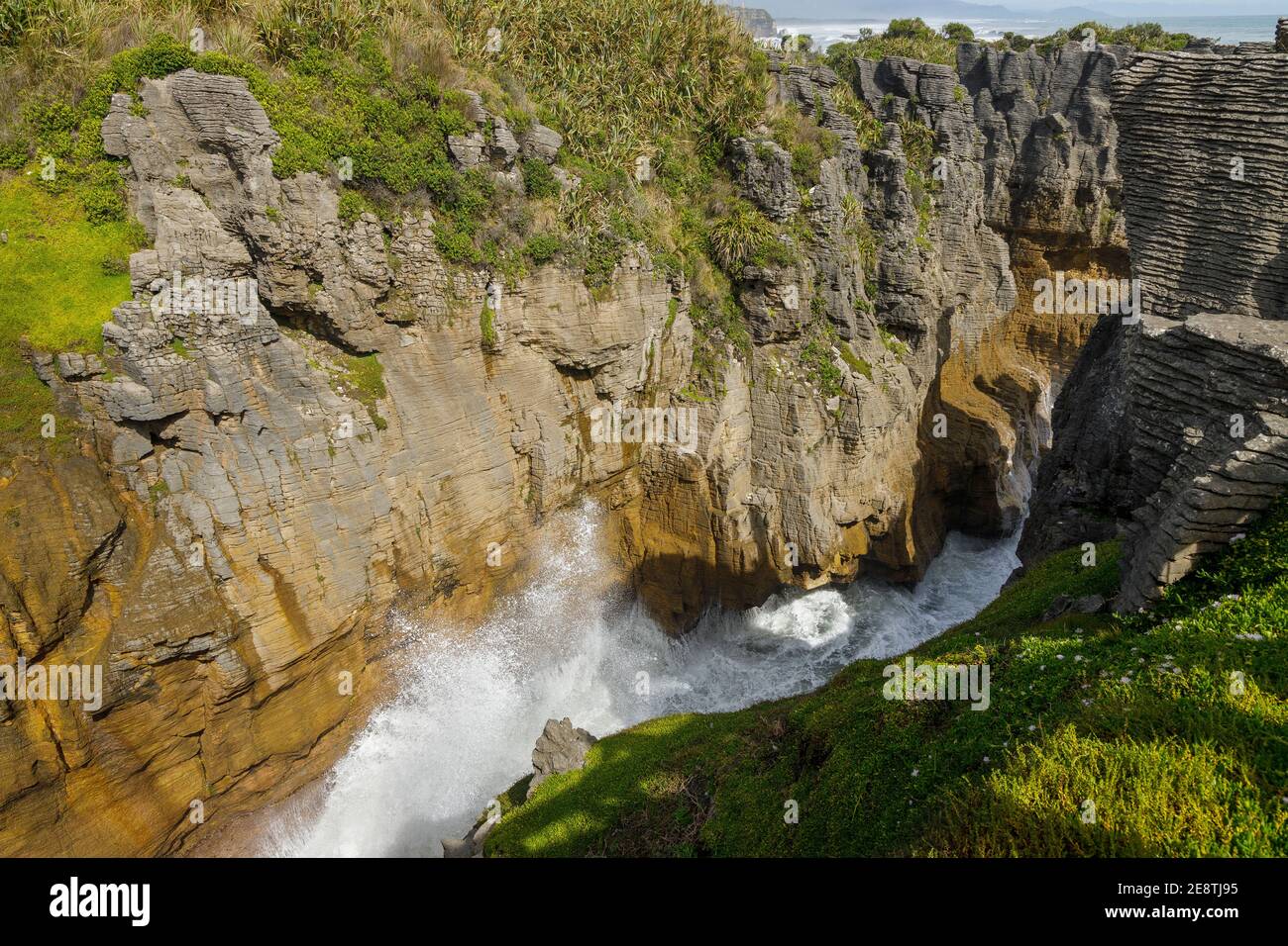 Pancake Rocks at Punakaiki, South Island, New Zealand. The heavily ...