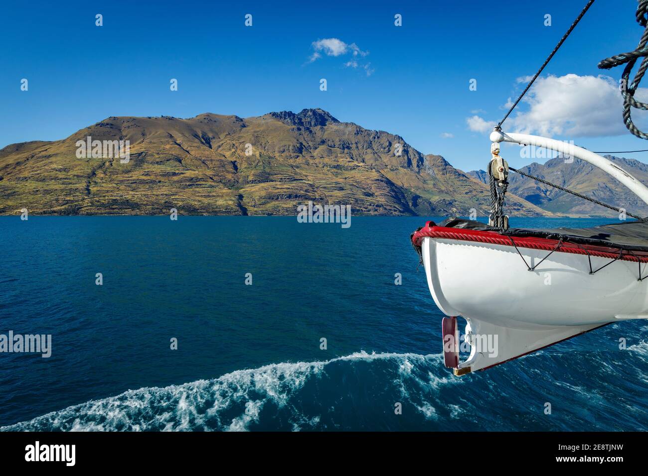 View from the 1912 TSS Earnslaw on Lake Wakatipu in Queenstown, South Island, New Zealand. Stock Photo