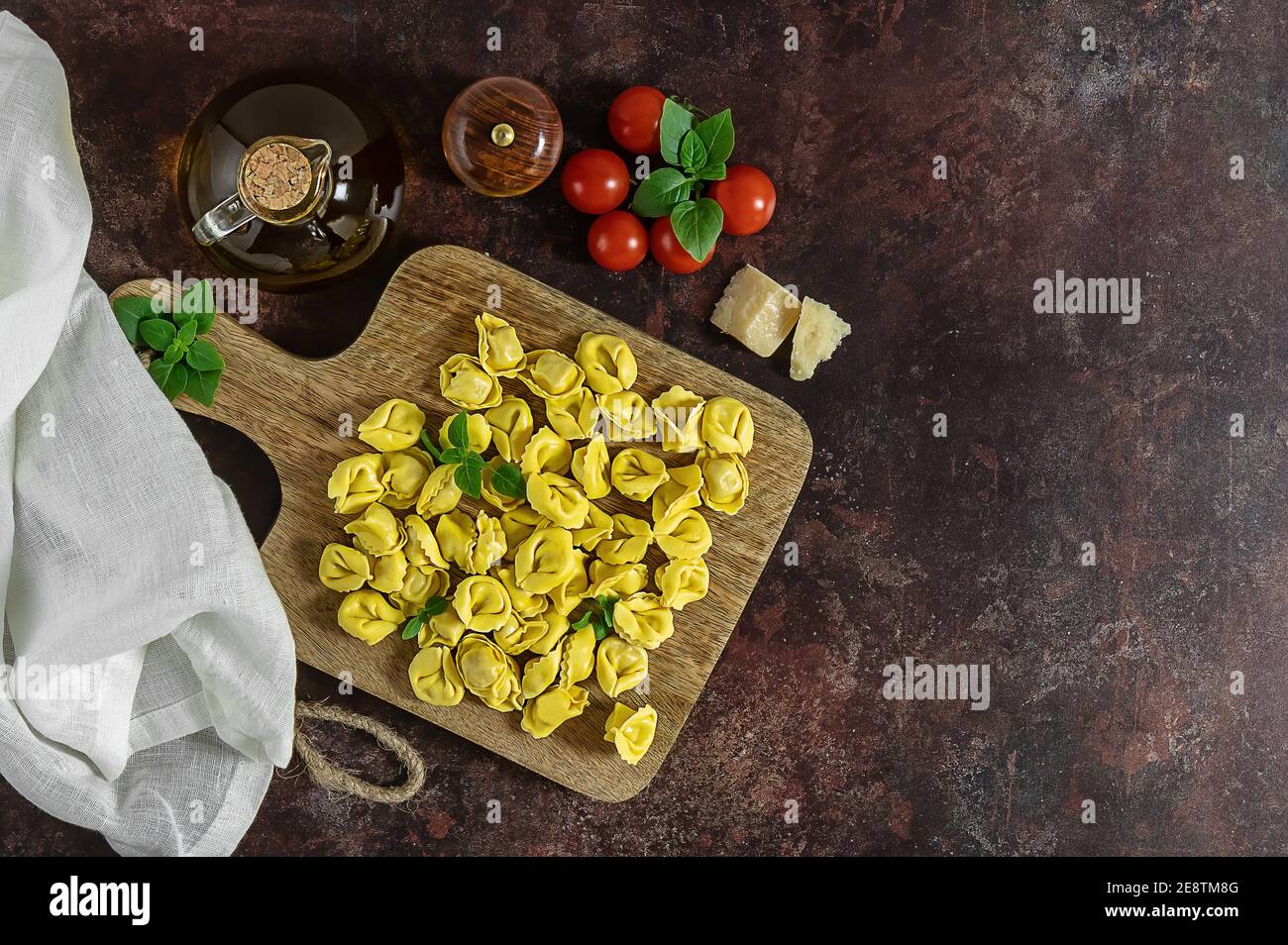 Raw vegetarian italian filled pasta tortellini Stock Photo