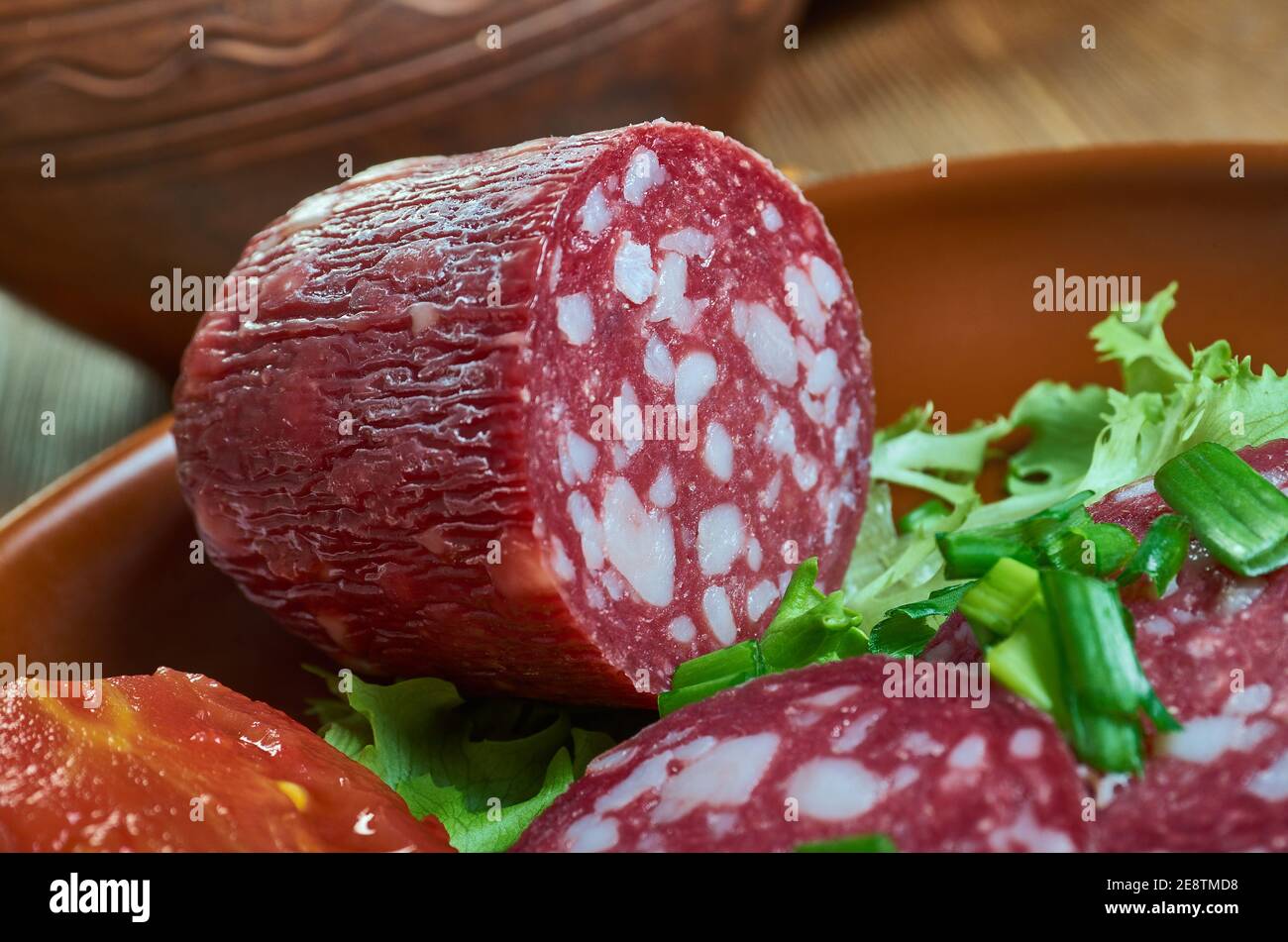 Gyulai Hungarian sausage, made in Gyula, Hungary, made from pork in