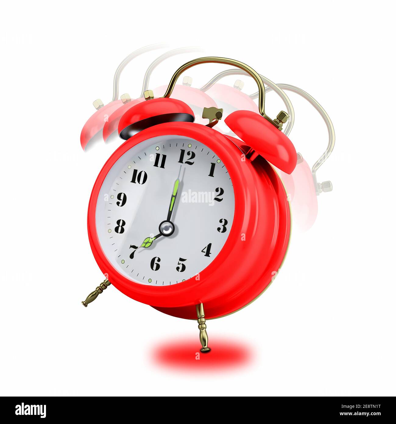Red Retro Alarm Clock ringing. 7am. Time to get up to work! Stock Photo -  Alamy