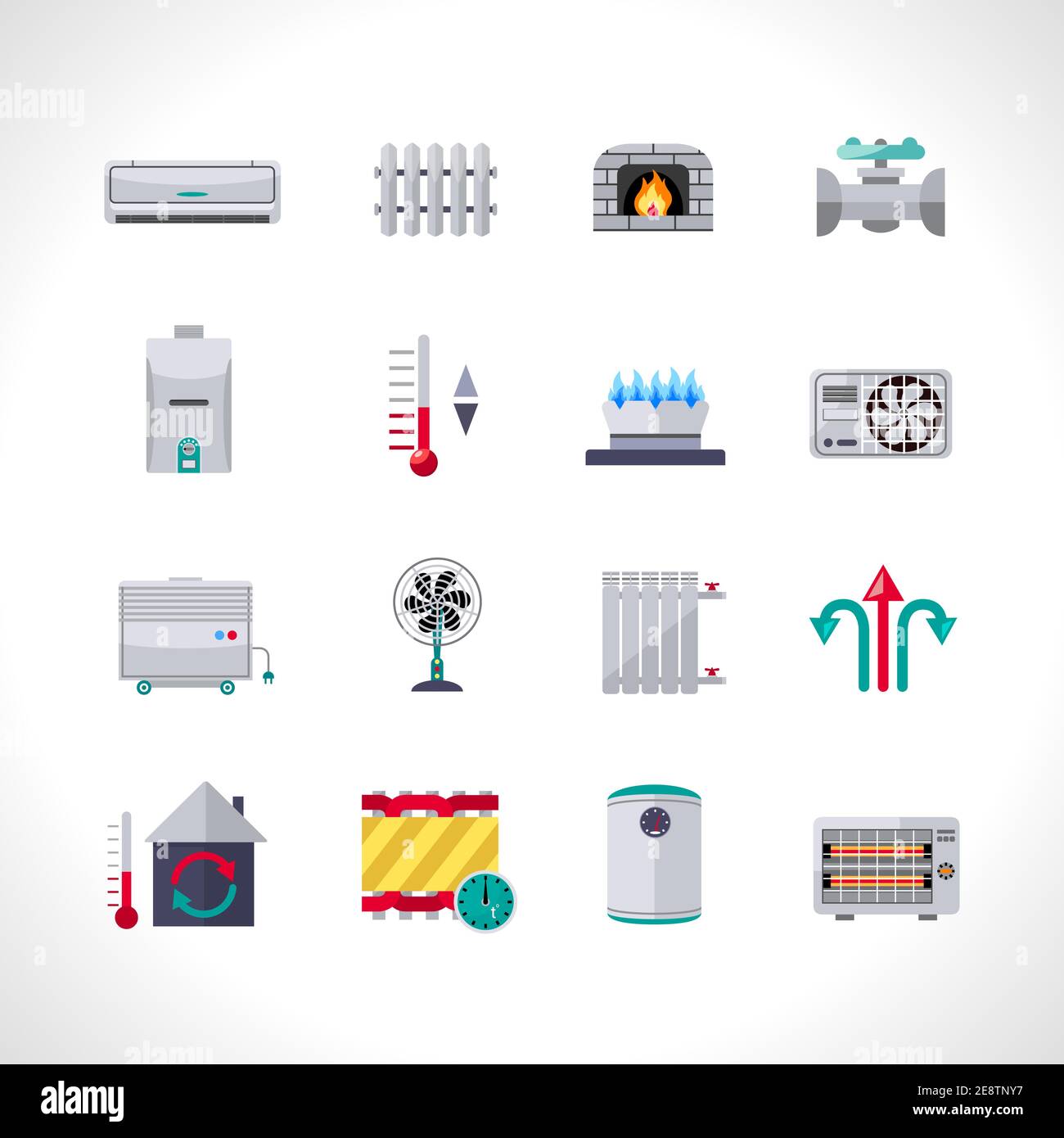 Heating icons set with household electric and air conditioning system symbols isolated vector