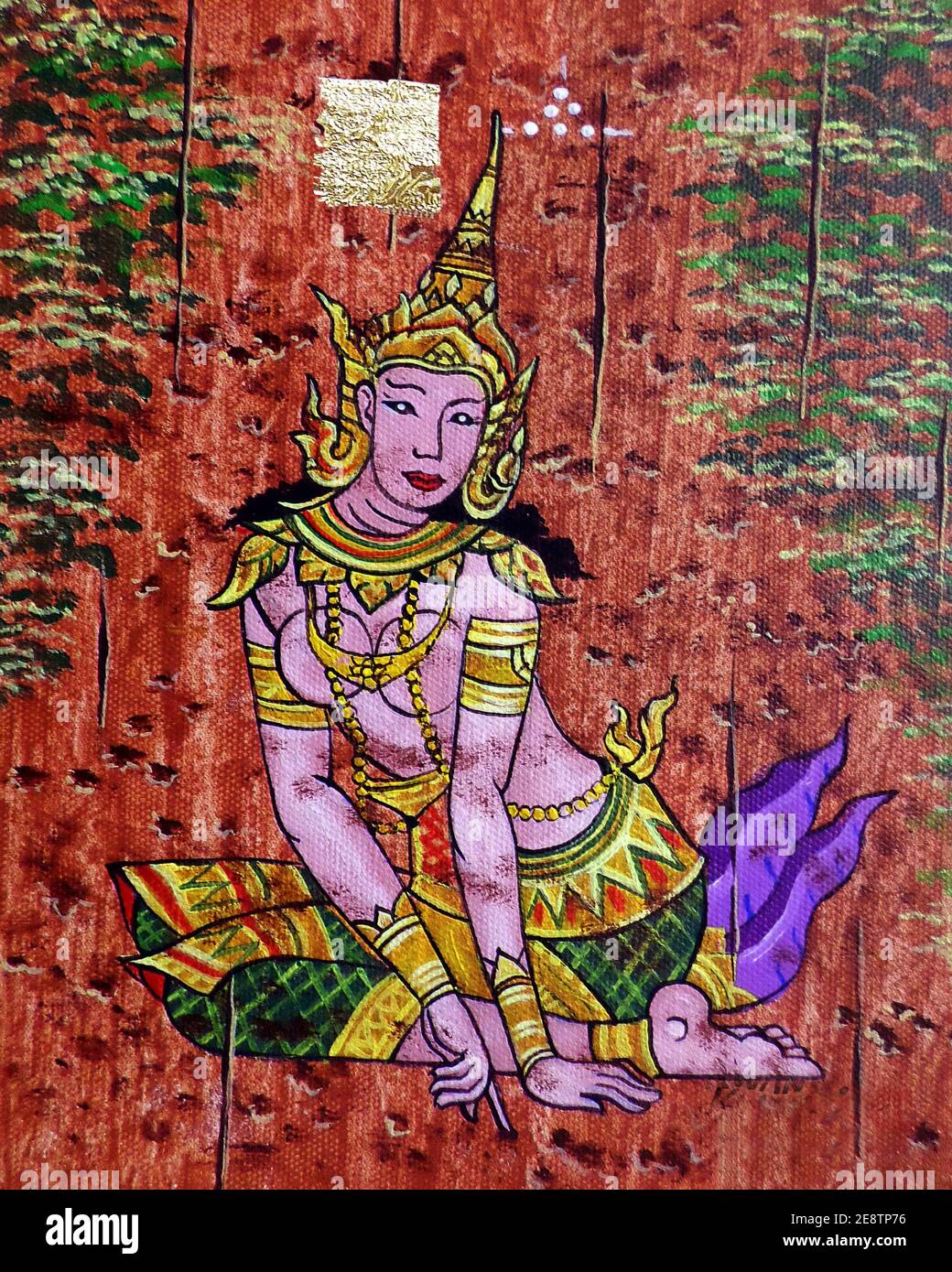 Art ,painting ,Oil color ,Thai pattern, Literature  ramayana  ,Thai land Stock Photo