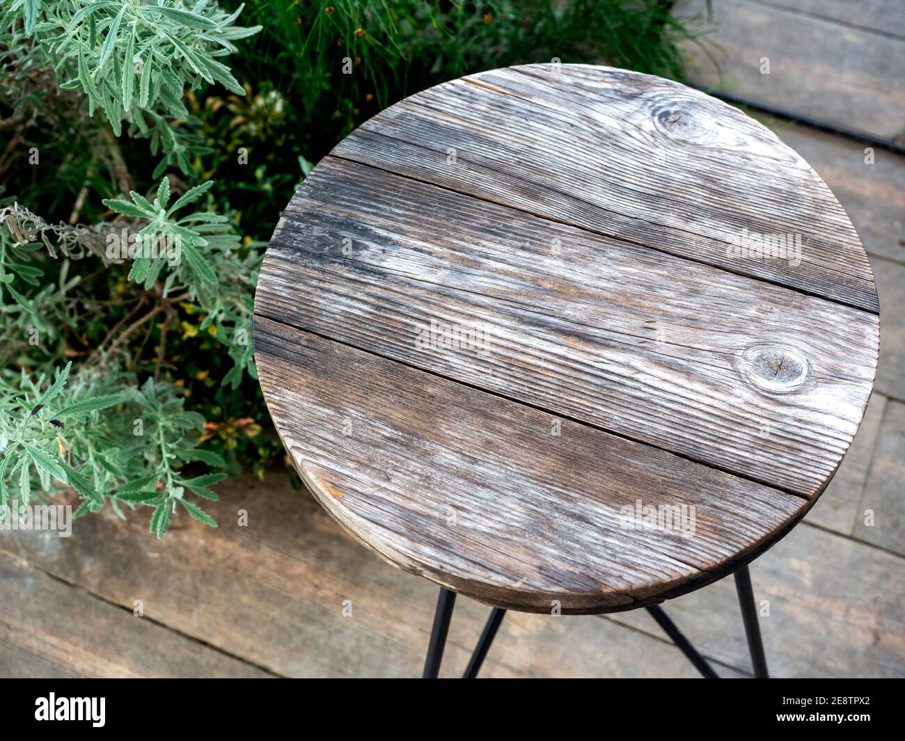 Round Wooden Board On Wooden Table Stock Photo 1519710338