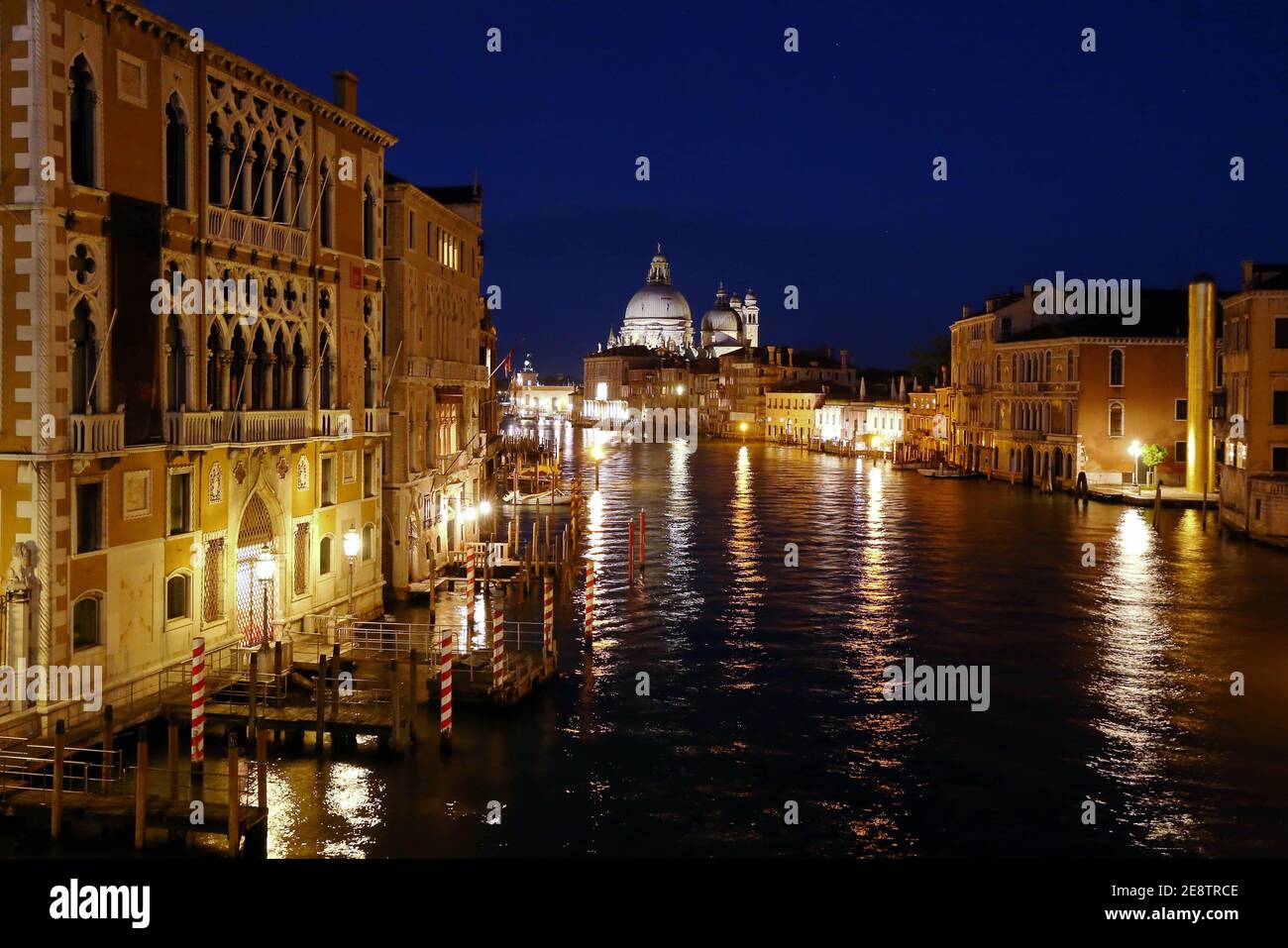 Venice by night, view of the Canale Grande and Santa Maria della Salute Stock Photo