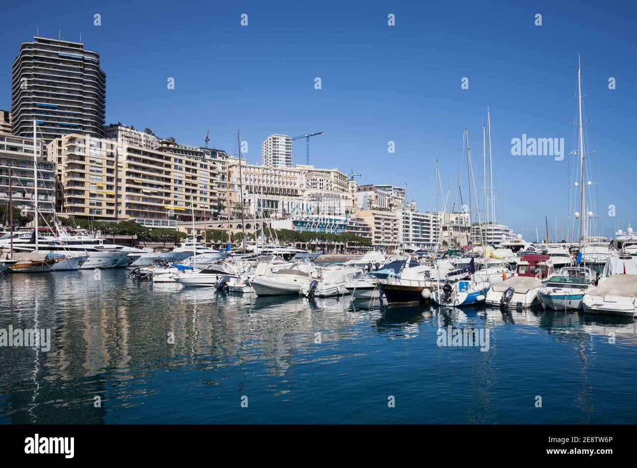 Monaco principality skyline from Port Hercule in the Mediterranean Sea Stock Photo