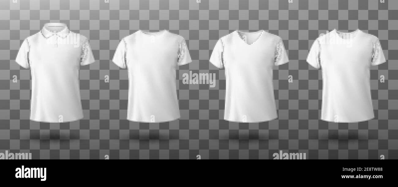 Download Men White Polo And T Shirt Round Crew V Neck Front View Vector Realistic Mockup Of Male Blank T Shirt With Collar And Short Sleeves Sport Or Casual Stock Vector Image Art Alamy