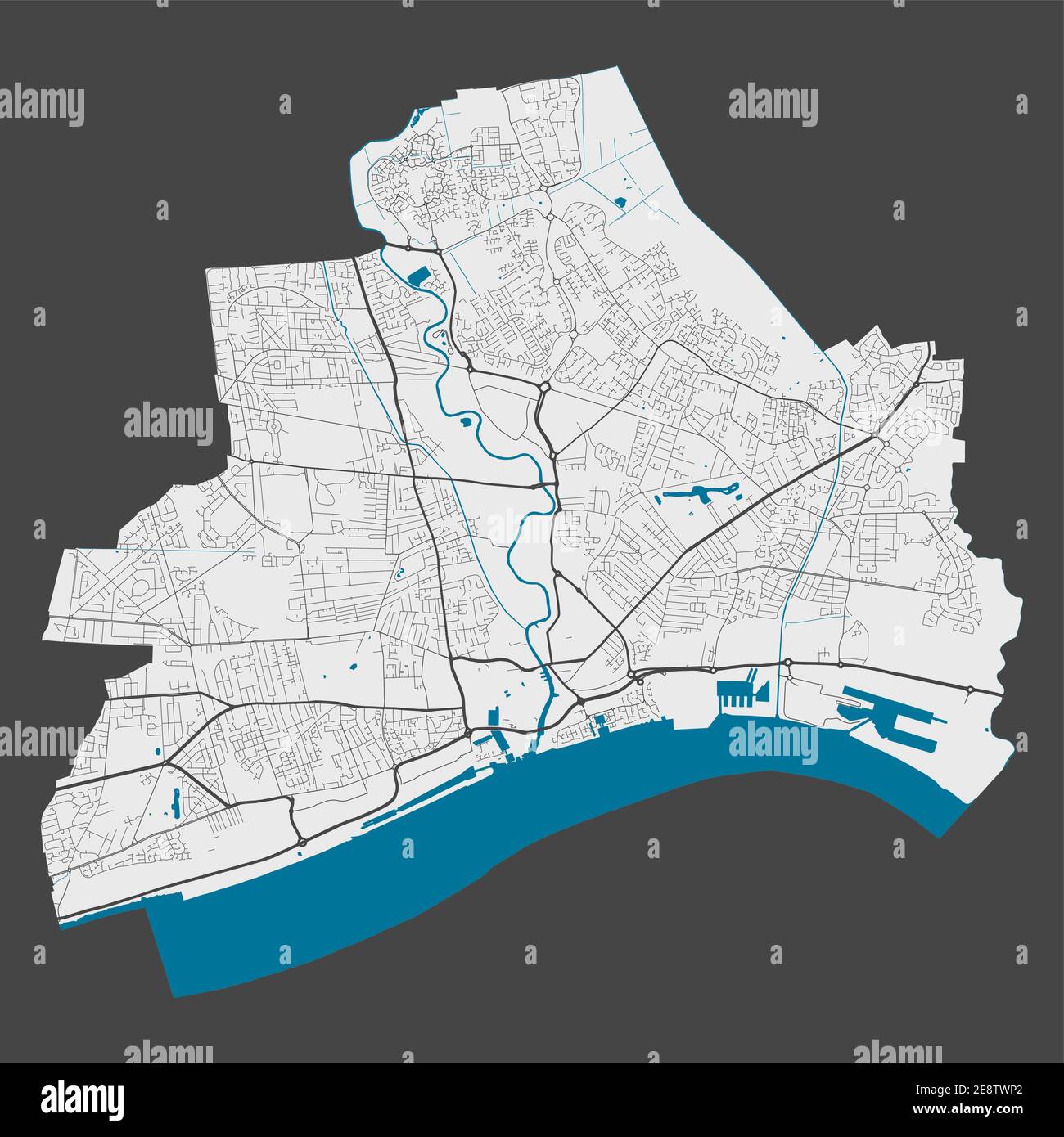 Kingston upon Hull map. Detailed map of Kingston upon Hull city administrative area. Cityscape panorama. Royalty free vector illustration. Outline map Stock Vector