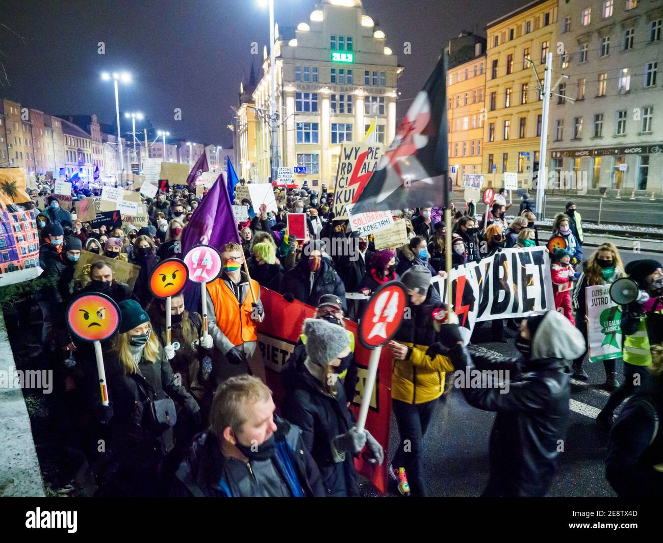 Wroclaw, Poland, 29 January 2021 - spontaneous protest against anti-abortion law forced by Polish government PIS Stock Photo