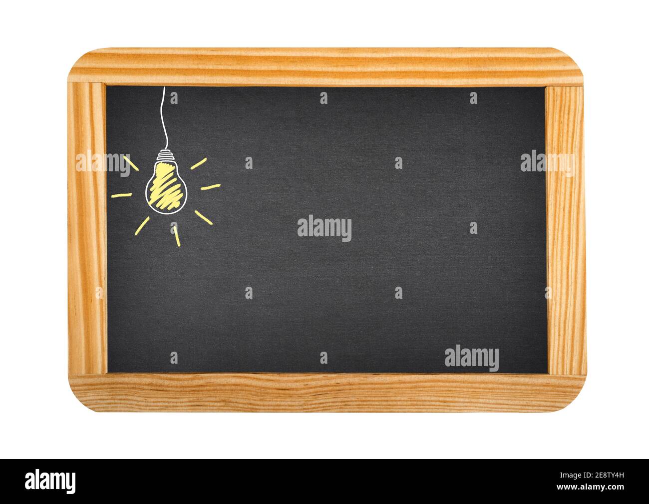 blackboard with light bulb  turned on   isolated on white Stock Photo